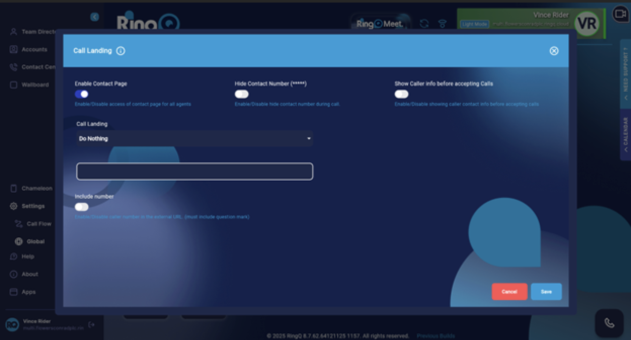 Configuring Call Landing in RiungQ for non-queue calls.